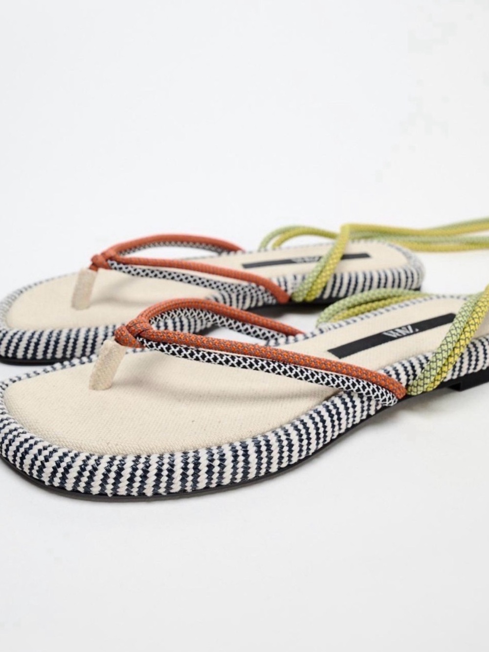 Zara Coral Toe-Rope Sandals with Lime Lace-Up Cords